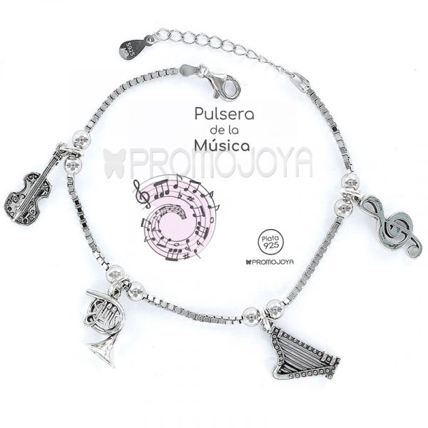 Pulsera de la Música en plata de ley con cuatro colgantes