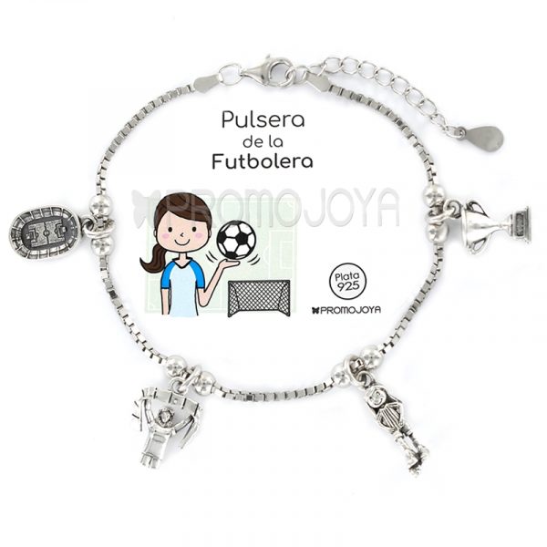 Pulsera de la Futbolera en plata de ley con cuatro colgantes