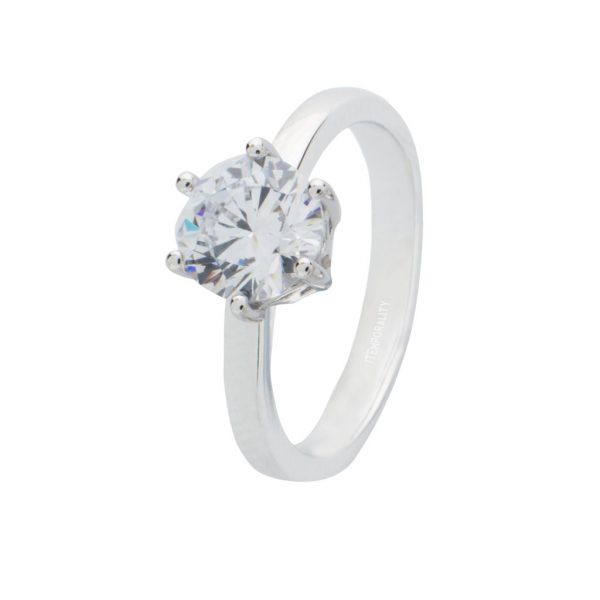 Anillo Solitario Itemporality plata con circonita de 7 mm montada sobre 6 garras SRN-101-087