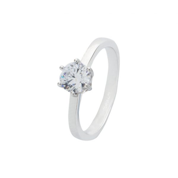 Anillo solitario Itemporality de plata con circonita de 3,8 mm montada sobre 6 garras SRN-101-092