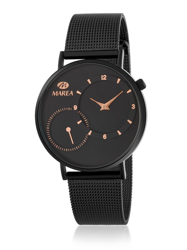 Reloj Marea Hombre Malla acero negro esfera negra detalles cobre B41295/1