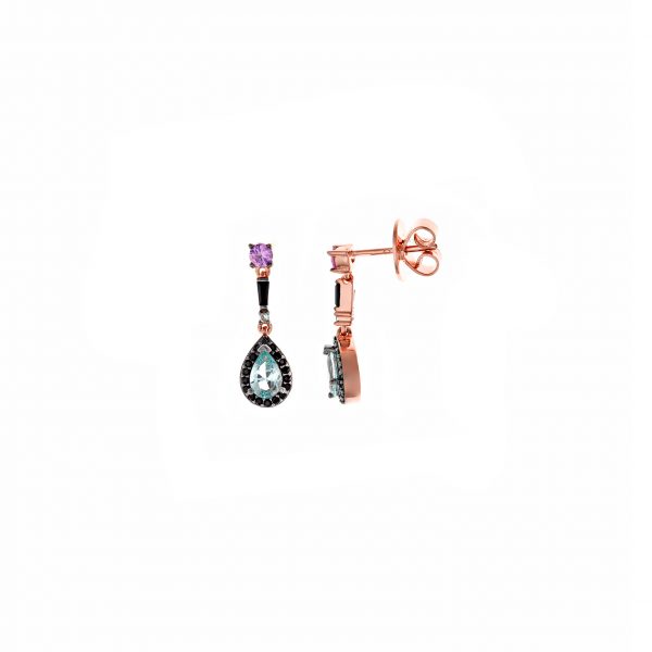PENDIENTES Salvatore PLATA CHAPADO ROSA CIRCONITA RUBI ROSA Y VERDE AQUA PERA BAGUETTE NANO NEGRA ALREDEDOR NANO NEGRAS BAJO CHAPADO RUTENIO	136A0535