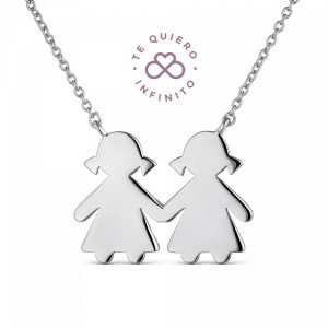 Colgante de plata rodiado Te Quiero Infinito pareja de niñas de 20 mm y 38 +5 cm de largo