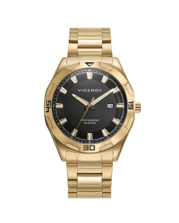 Reloj de hombre Viceroy  HEAT con esfera negra y brazalete IP dorado 401283-57