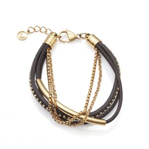 Pulsera Viceroy Air de acero multitiras Ip dorado y piel marrón 75304P01011