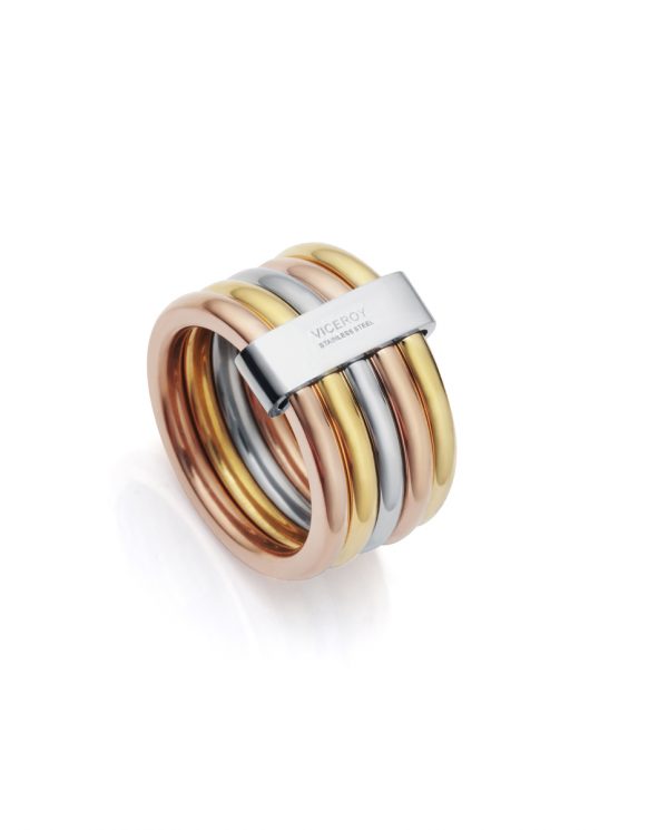 Anillo Viceoy Chic de acero con 5 seciones en tres tonos 75305A0