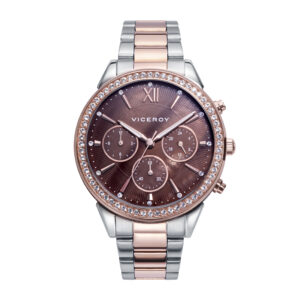 Reloj Viceroy mujer CHIC Multifunción con esfera madreperla marrón y brazalete bicolor IP rosa y bisel con circonitas 401262-43