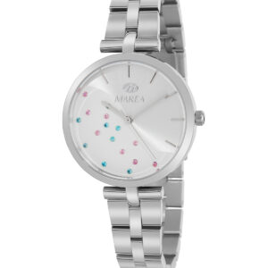 Reloj Marea Mujer Esfera plata con pedrería rosa y azul brazalete acero B54223/1