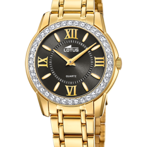 Reloj Lotus Mujer Brazalete acero dorado, esfera negra y bisel circonitas 18888/6