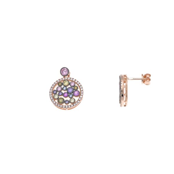 PENDIENTES Salvatore PLATA CHAPADO ROSA REDONDOS CIRCONITAS MULTICOLOR 211A0023