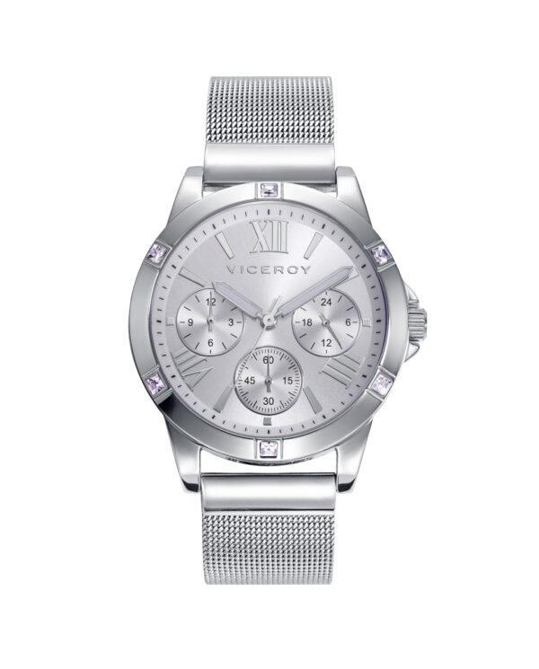 Reloj Viceroy mujer Chic con caja y malla de acero con bisel con baguettes y esfera plateada 401168-83