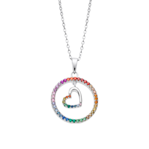 Collar Lotus Silver Círculo con corazón dentro con circonitas de colores LP3488-1/2