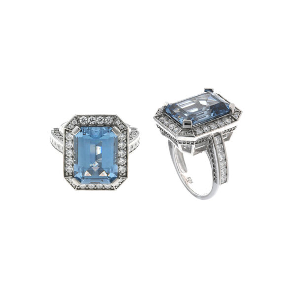SORTIJA Salvatore Plata RODIO RECTANGULAR ESPINELA AZUL CIRCONITAS	136S0353