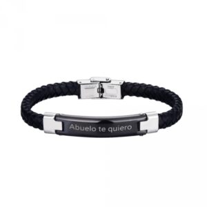 Pulsera de acero caballero cuero trenzado negro abuelo te quiero Ref : 9116457