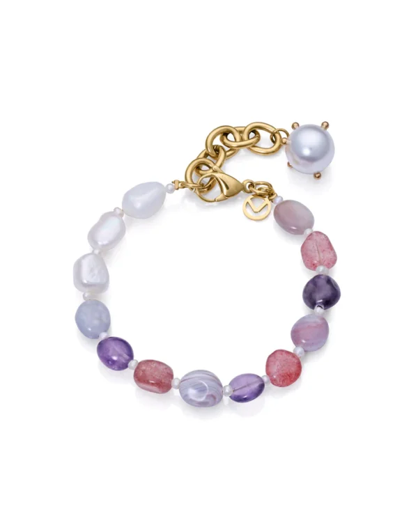 Pulsera Viceroy Chic de acero en Ip dorado con piedras moradas y perlas REF: 14042P01019