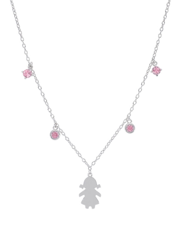 Collar Marea Girls Plata Niña con circonitas rosas que cuelgan D03007/BA