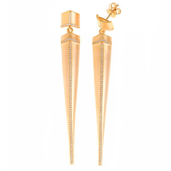 PENDIENTES Salvatore PLATA largo CHAPADO DORADO PINCHO SATINADO CIRCONITAS 256A0095
