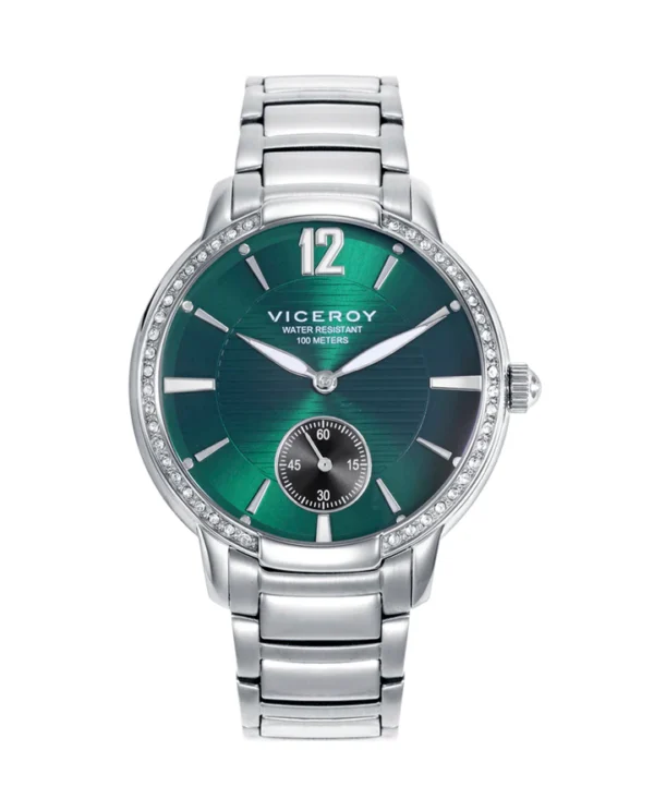 Reloj Viceroy de Mujer Chic caja y brazalete en acero esfera verde y bisel circonitas  401204-65