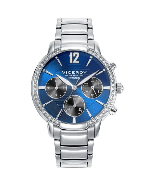 Reloj Viceroy de Mujer multifunción de acero con circonitas y esfera azul 401208-35