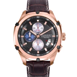 Reloj Viceroy de Hombre Magnum caja de acero Ip rosa y correa de piel marrón 46835-17