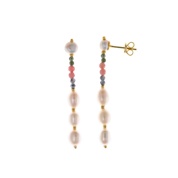 PENDIENTES Salvatore PLATA CHAPADO DORADO PERLAS  REDONDAS y bolitas en tonos rosa, lila y verde 164A0124