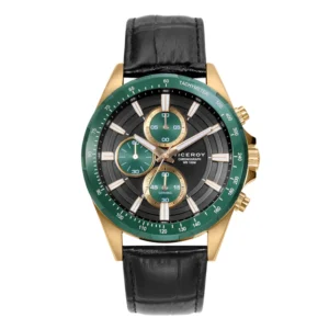 Reloj Viceroy de Hombre Magnum caja de acero en Ip dorado, bisel verde y correa de piel negra 401337-57