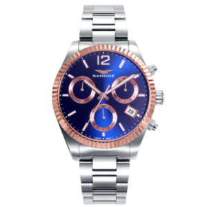 Reloj Sandoz de Hombre Cronógrafo con esfera azul y bisel e índices en IP rosa 81527-35