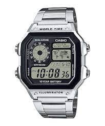Reloj Casio Hombre Digital cuadrado/hora mundial/brazalete acero AE-1200WHD-1AVEF
