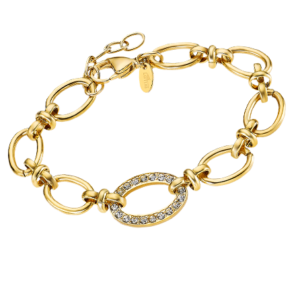 Pulsera Lotus Style Acero dorado con circonitas y eslabones ovales LS2360/2/1