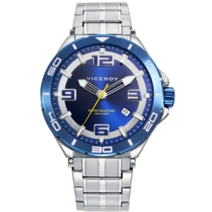 Reloj Viceroy Hombre caja de acero con bisel azul 20 atm y brazalete de acero 46839-35