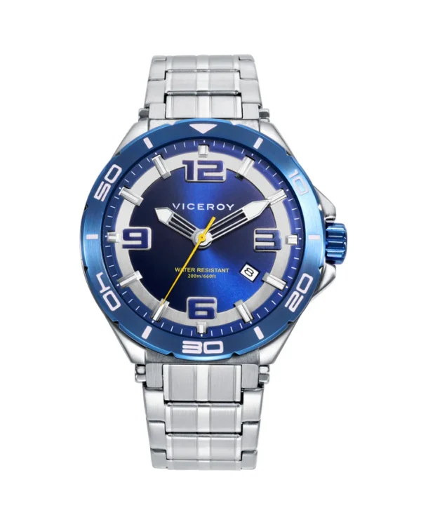 Reloj Viceroy Hombre caja de acero con bisel azul 20 atm y brazalete de acero 46839-35
