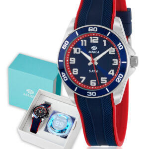 Reloj Marea Niño Esfera negra/correa caucho azul y roja+auriculares Bluetooth B35373/2