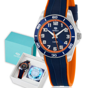 Reloj Marea Niño esfera azul/correa caucho azul y naranja+auriculares Bluetooth B35373/4