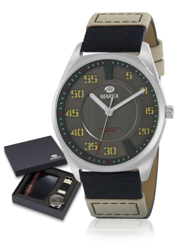 Reloj Marea Hombre esfera negra correa negra+cartera negra B54240/5