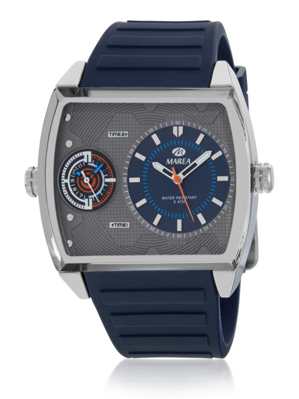 Reloj Marea Hombre doble horario rectangular correa caucho azul B54285/2