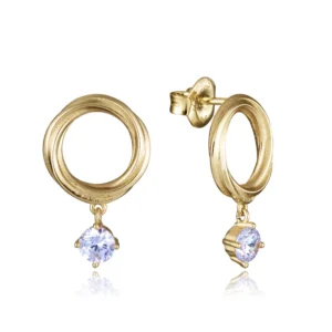 Pendientes Viceroy de plata de ley con baño de oro en forma de anillos enlazados con circonita blanca colgante 13213E100-30