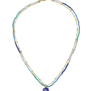 Collar Viceroy de plata de primera ley con baño de oro, piedras naturales en tonos verdes y azules y circonitas blancas 13270C100-42