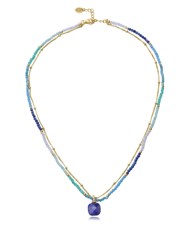 Collar Viceroy de plata de primera ley con baño de oro, piedras naturales en tonos verdes y azules y circonitas blancas 13270C100-42