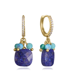 Pendientes Viceroy de plata de primera ley con baño de oro, piedras naturales verdes y azules y circonitas blancas 13270E100-42