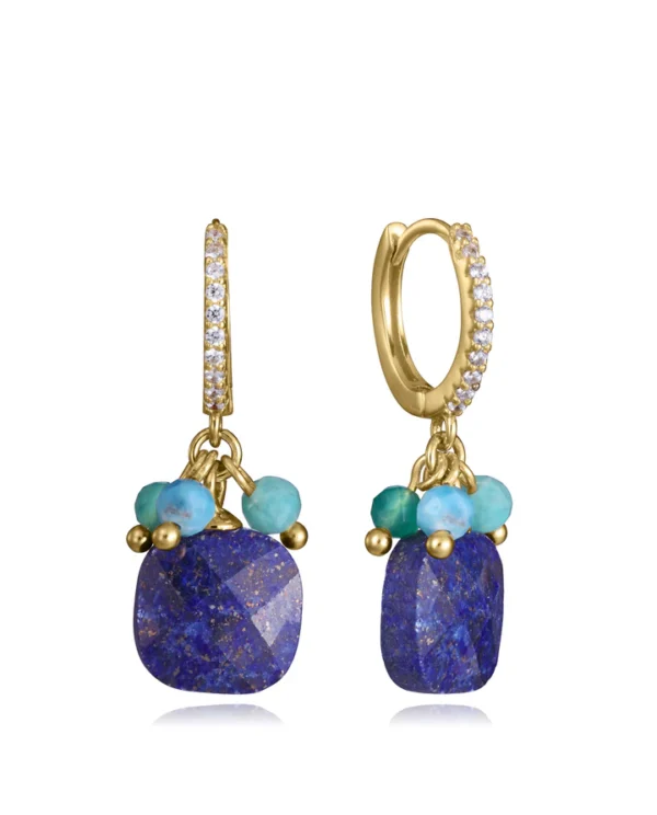 Pendientes Viceroy de plata de primera ley con baño de oro, piedras naturales verdes y azules y circonitas blancas 13270E100-42