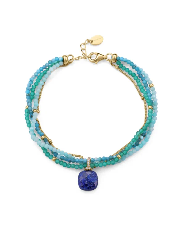 Pulsera Viceroy de mujer en plata de primera ley con baño de oro múltiple, piedras naturales verdes y azules y circonitas blancas 13270P100-42
