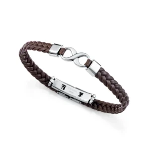 Pulsera Viceroy de hombre de acero y piel marrón trenzada Infinito 14331P01011
