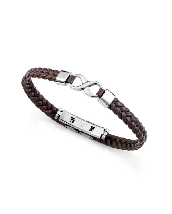 Pulsera Viceroy de hombre de acero y piel marrón trenzada Infinito 14331P01011