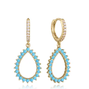 Pendientes Viceroy de plata de primera ley con baño de oro, circonitas blancas y gota colgante con circonitas turquesas 2367E100-33