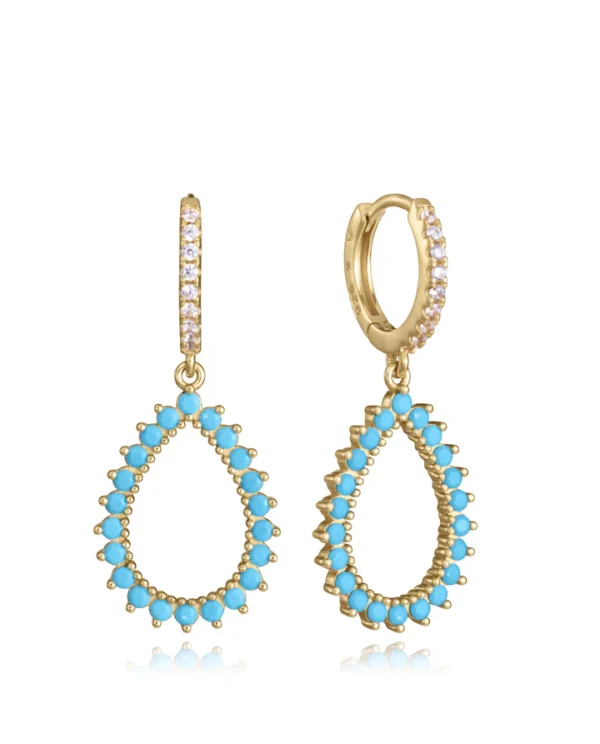 Pendientes Viceroy de plata de primera ley con baño de oro, circonitas blancas y gota colgante con circonitas turquesas 2367E100-33