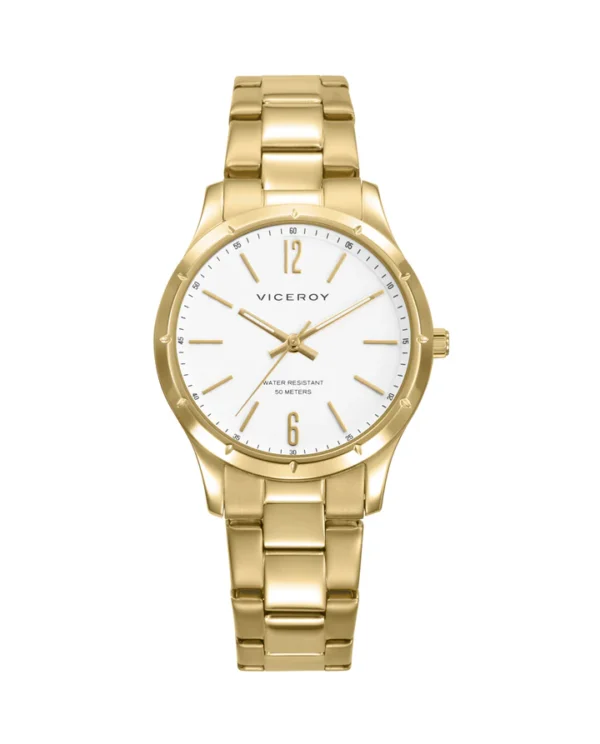 Reloj Viceroy de mujer en acero Ip dorado, con esfera blanca y brazalete metálico. 401342-05