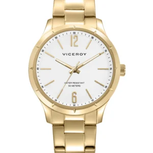 Reloj de hombre Viceroy en acero IP dorado, con esfera blanca y diseño elegante 401493-05