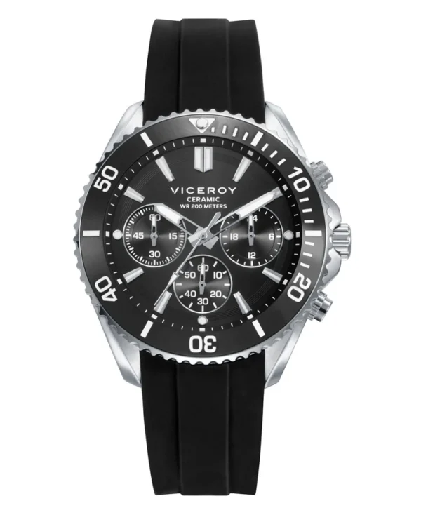 Reloj Viceroy de hombre con caja de acero, bisel de cerámica negra y correa de silicona negra 41177-57