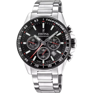 Reloj de hombre Festina Timeless Chronograph Esfera negra y brazalete acero F20560/6