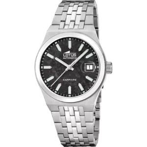 Reloj Lotus Automático 19000/8 esfera color negro brazalete de acero inoxidable, hombre